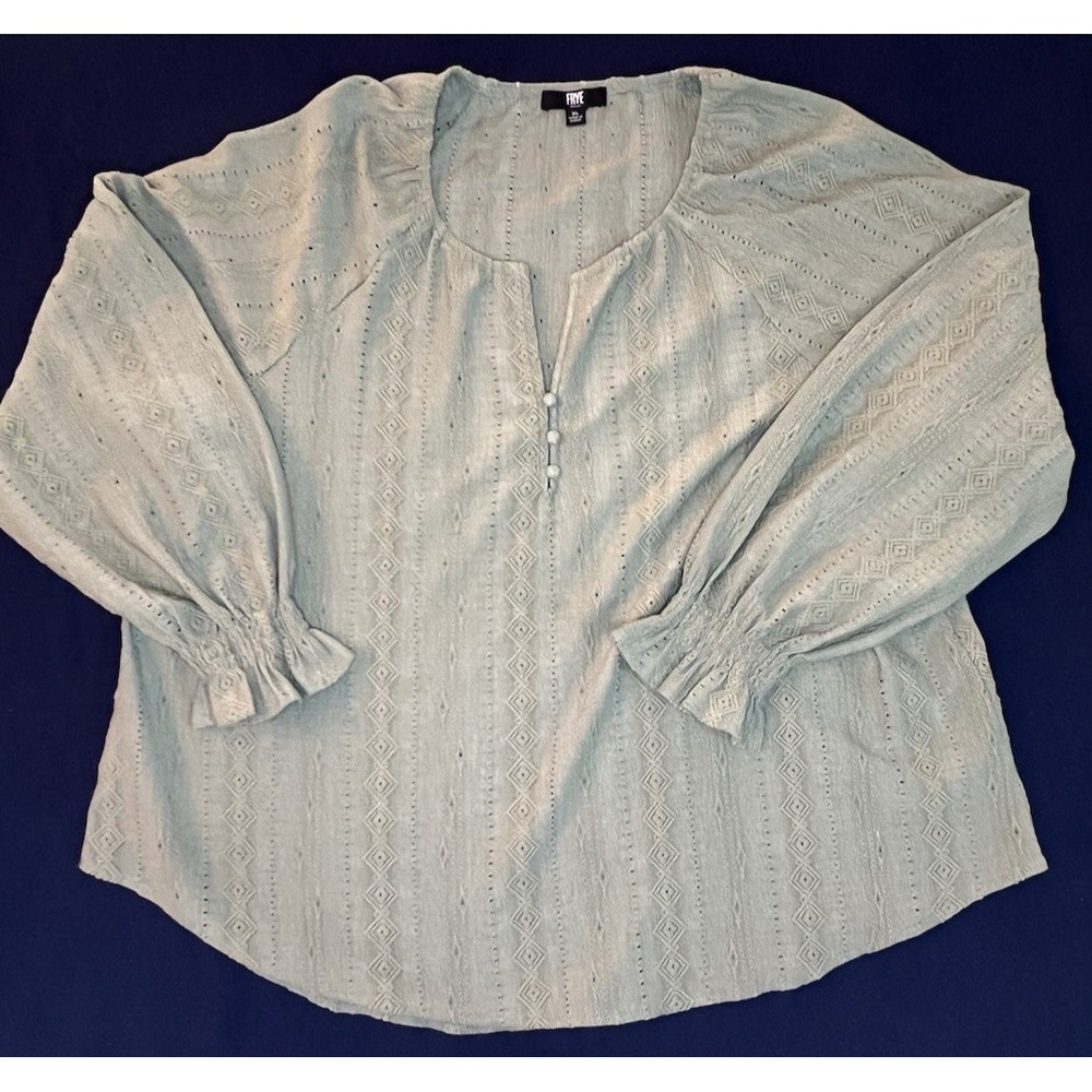 Frye Shirt Green Textured Peasant Boho Festival V-Neck Balloon Sleeve Rodeo XL